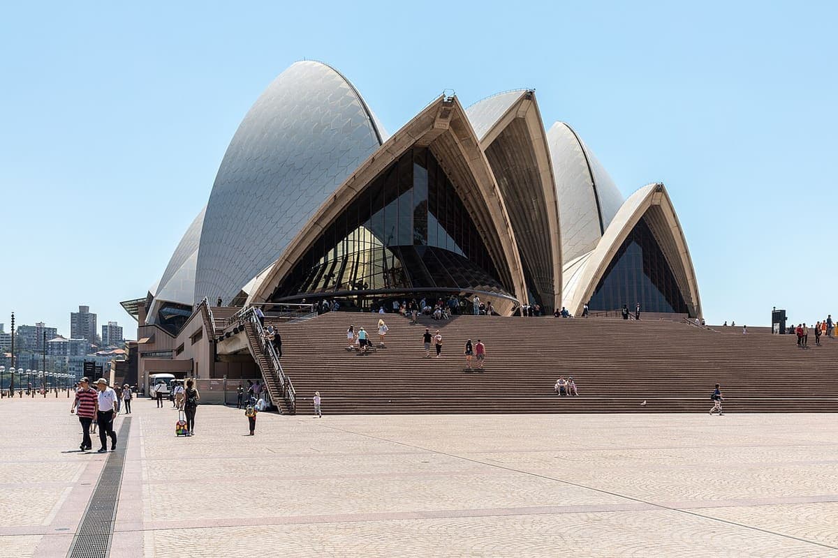 The Sydney Opera House shells seen from the forecourt