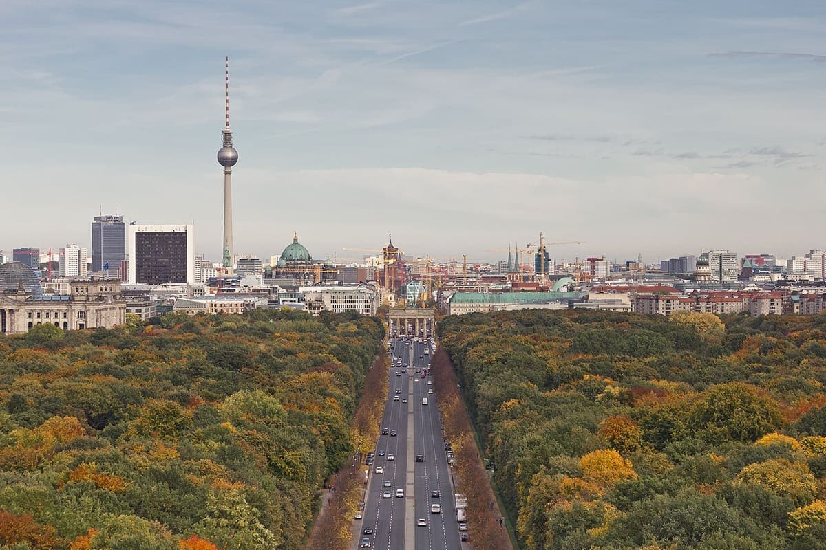 Central Berlin from above, with the Brandenburg Gate and the television tower