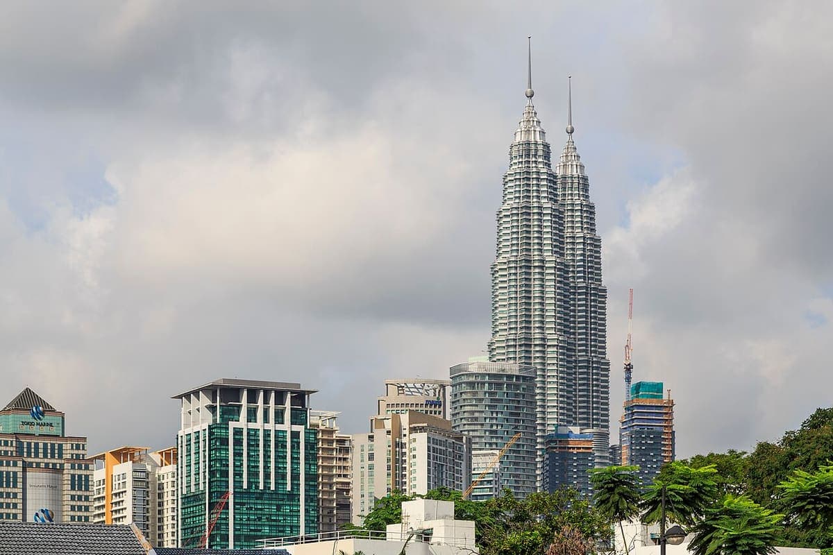 The Petronas Twin Towers above the Kuala Lumpur skyline