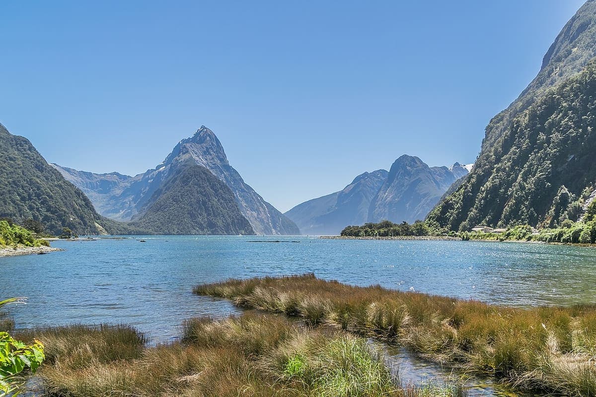 Mitre Peak rising above the water at Milford Sound