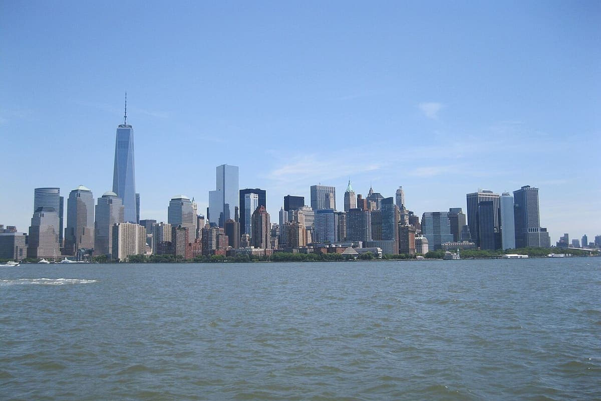 The Lower Manhattan skyline in New York City, seen across the harbour